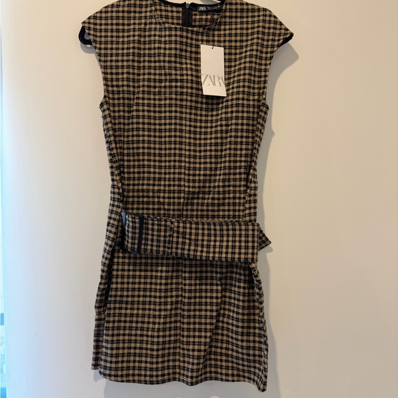 NWT Zara Belted Plaid Dress - Picture 2 of 5